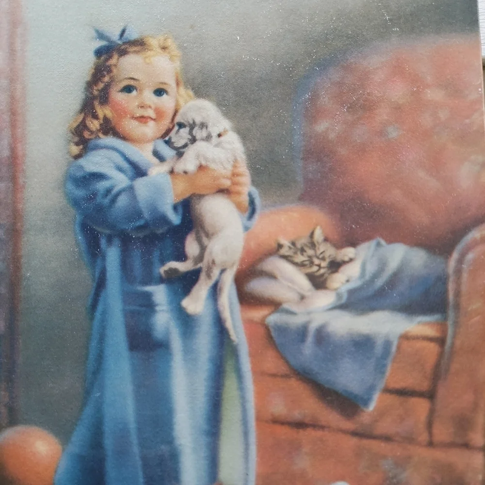 Mabel Rollins Harris, Framed Art. Girl, Doll, Bird House, Robins, Print Home Vin
